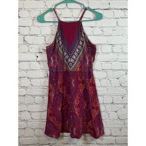 Xhilaration Boho Paisley Halter Summer Dress‎ Burgundy Red Purple Print Size M